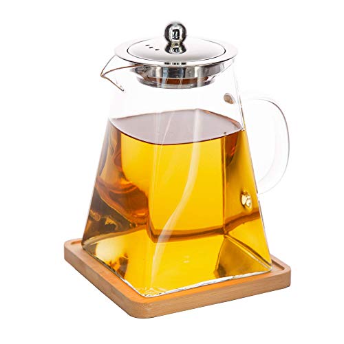 Sleek Square Glass Teapot (30oz) with Removable Infuser, Teapot & Infuser Coaster