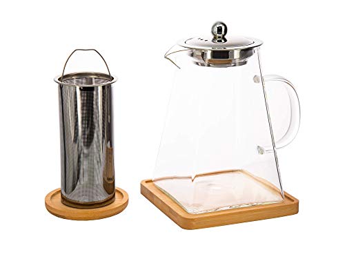 Sleek Square Glass Teapot (30oz) with Removable Infuser, Teapot & Infuser Coaster